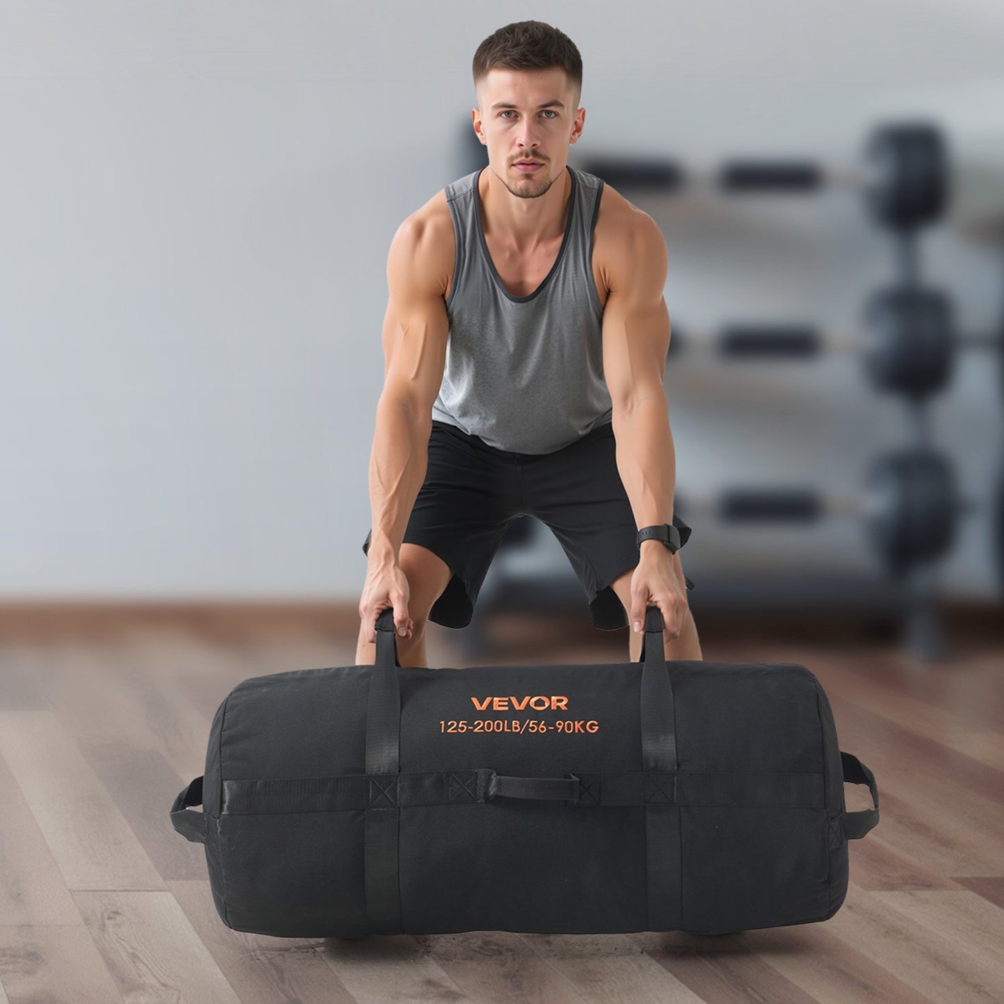 Workout Sandbag, Heavy Duty Workout Power Bags with Handles, 56-90 kg Adjustable Slam Bag for Fitness Strength Weight Training Cross-Training, Home Gym Exercise, Black (Unfilled)
