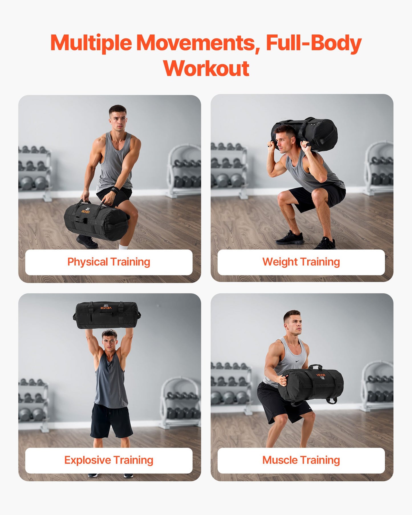Workout Sandbag, Heavy Duty Workout Power Bags with Handles, 11-34 kg Adjustable Slam Bag for Fitness Strength Weight Training Cross-Training, Home Gym Exercise, Black (Unfilled)