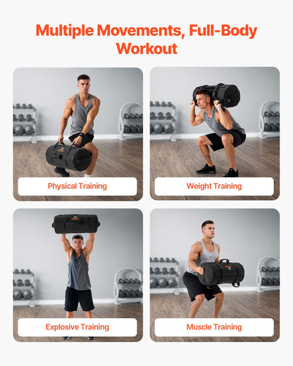 Workout Sandbag, Heavy Duty Workout Power Bags with Handles, 11-34 kg Adjustable Slam Bag for Fitness Strength Weight Training Cross-Training, Home Gym Exercise, Black (Unfilled)