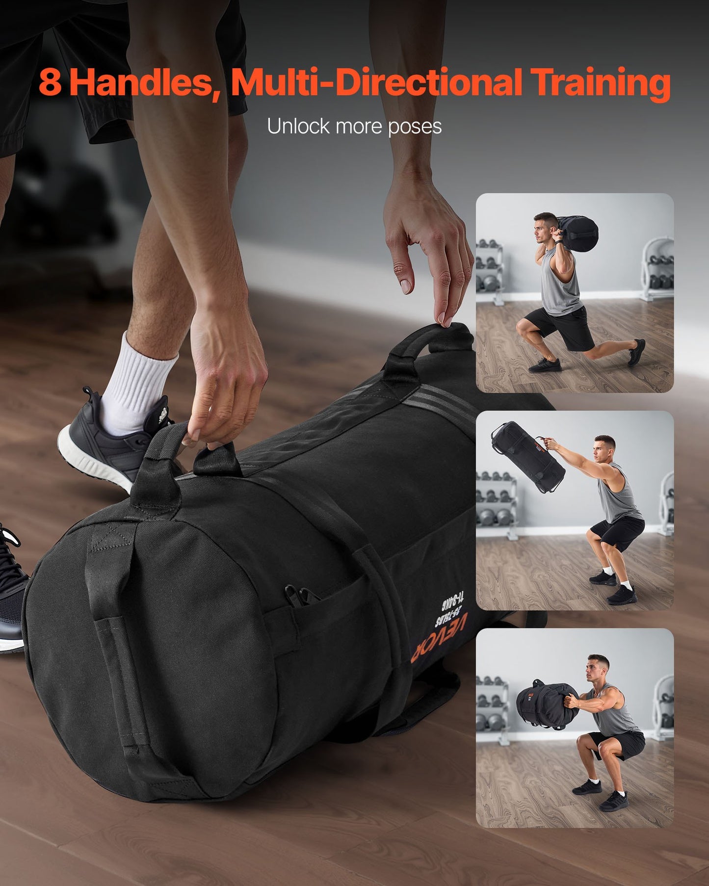 Workout Sandbag, Heavy Duty Workout Power Bags with Handles, 11-34 kg Adjustable Slam Bag for Fitness Strength Weight Training Cross-Training, Home Gym Exercise, Black (Unfilled)