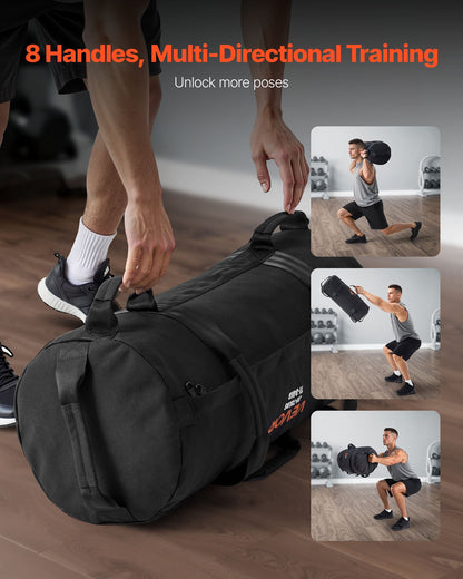 Workout Sandbag, Heavy Duty Workout Power Bags with Handles, 11-34 kg Adjustable Slam Bag for Fitness Strength Weight Training Cross-Training, Home Gym Exercise, Black (Unfilled)