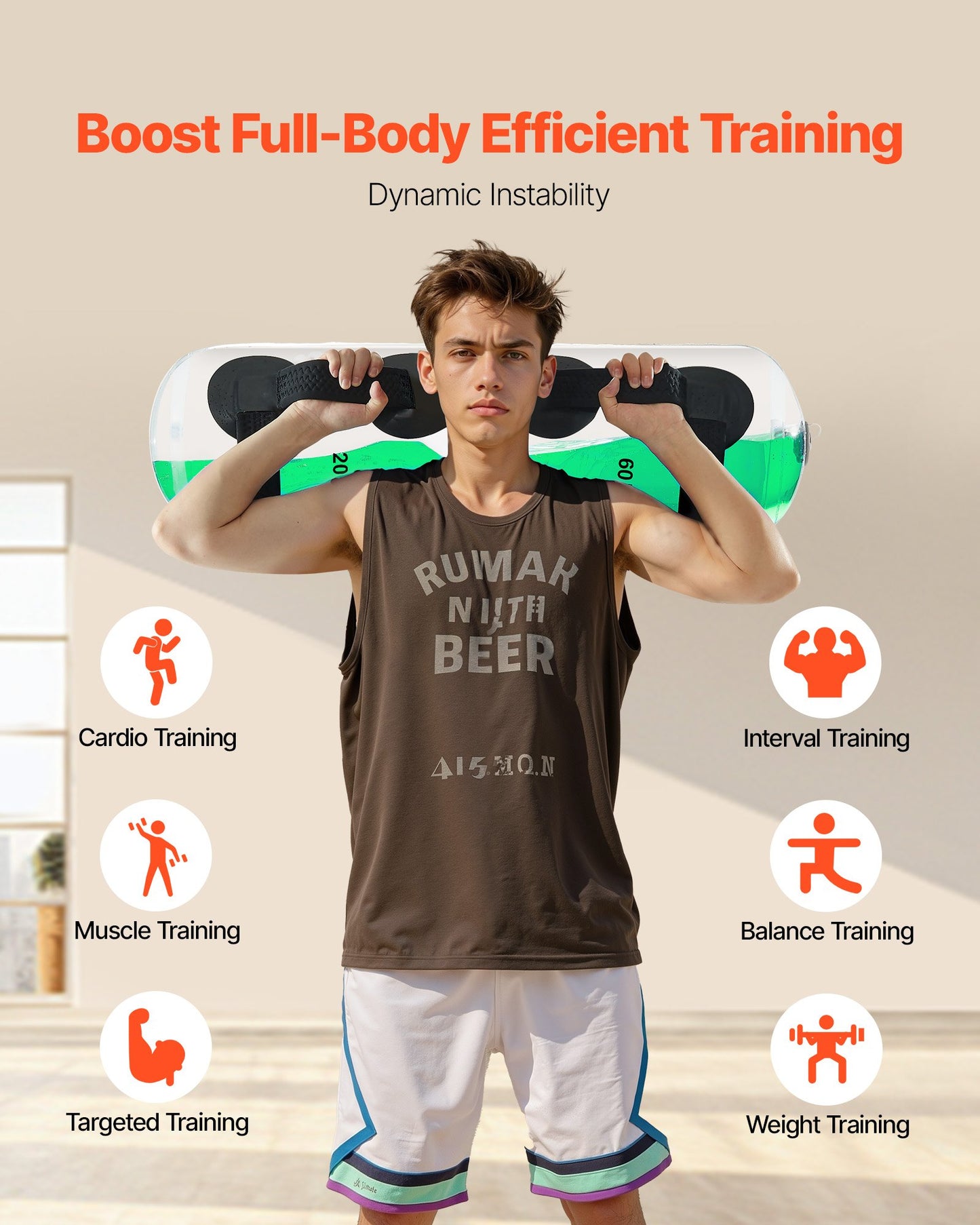 Water Weights Aqua Bag, Large Aqua Bags for Workout, 31.75 kg Adjustable Portable Stability Fitness & Full Body Exercise Equipment, for Strength Core and Balance Training, Home Gym Exercise
