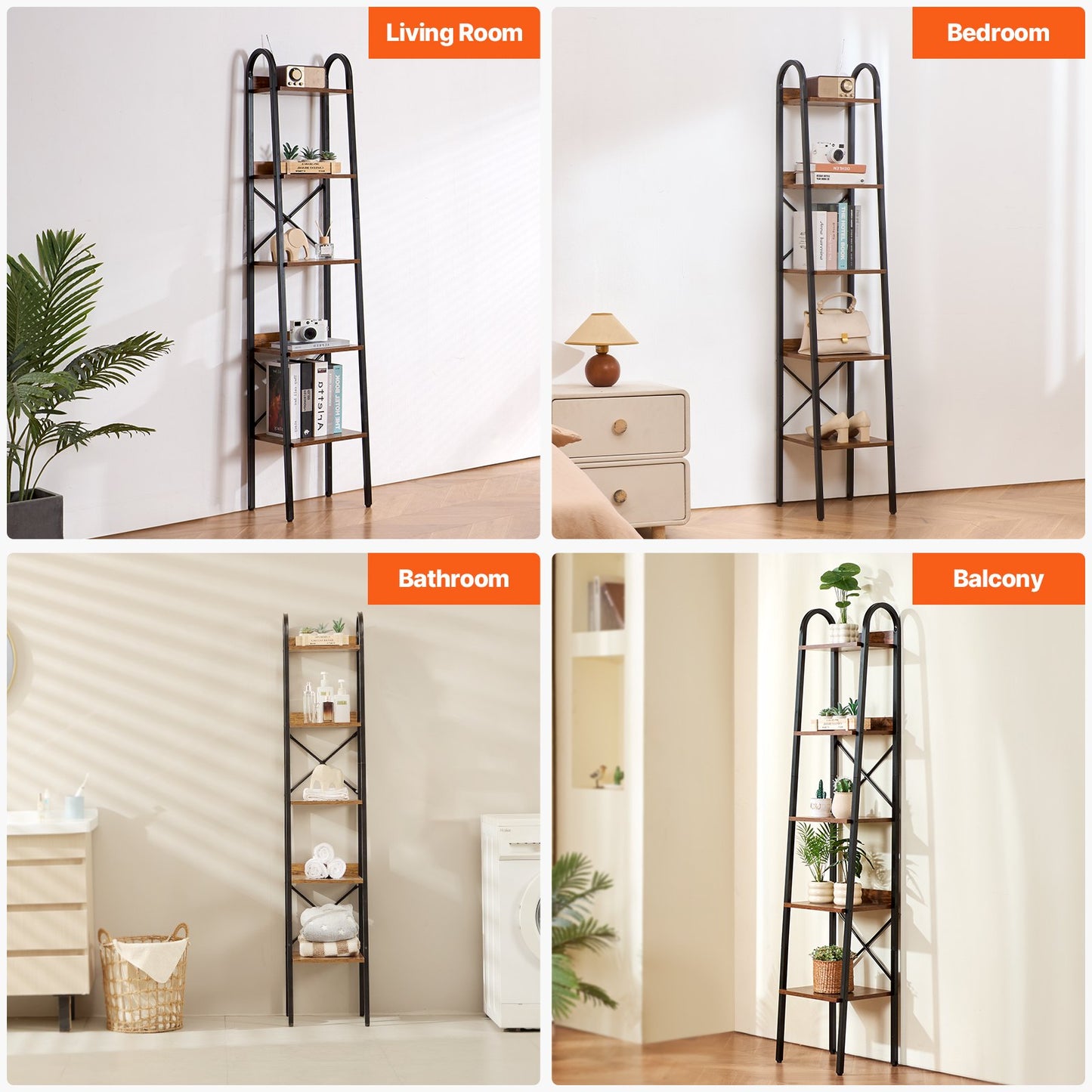VEVOR Metal Bookshelf Rustic Bookshelf 5-Tier for Living room Bedroom & Office