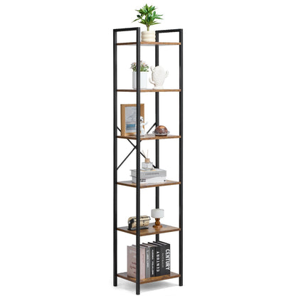 Rustic 6-Tier Metal Bookshelf for Home and Office - 1.87m, 9.07kg Capacity