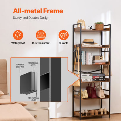 VEVOR Metal Bookshelf Rustic Bookshelf 6-Tier for Living room Bedroom & Office