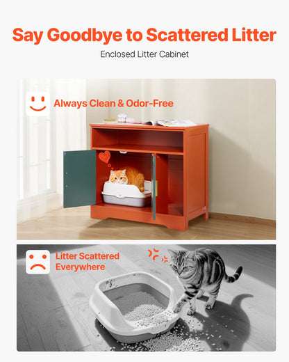 Cat Litter Box Enclosure, 79.2 cm Hidden Litter Box Cabinet with Shelf & Storage, Modern Style Indoor Cat Washroom, Wooden Kitty House Furniture End Table, Fit Most Litterboxes, Red & Green