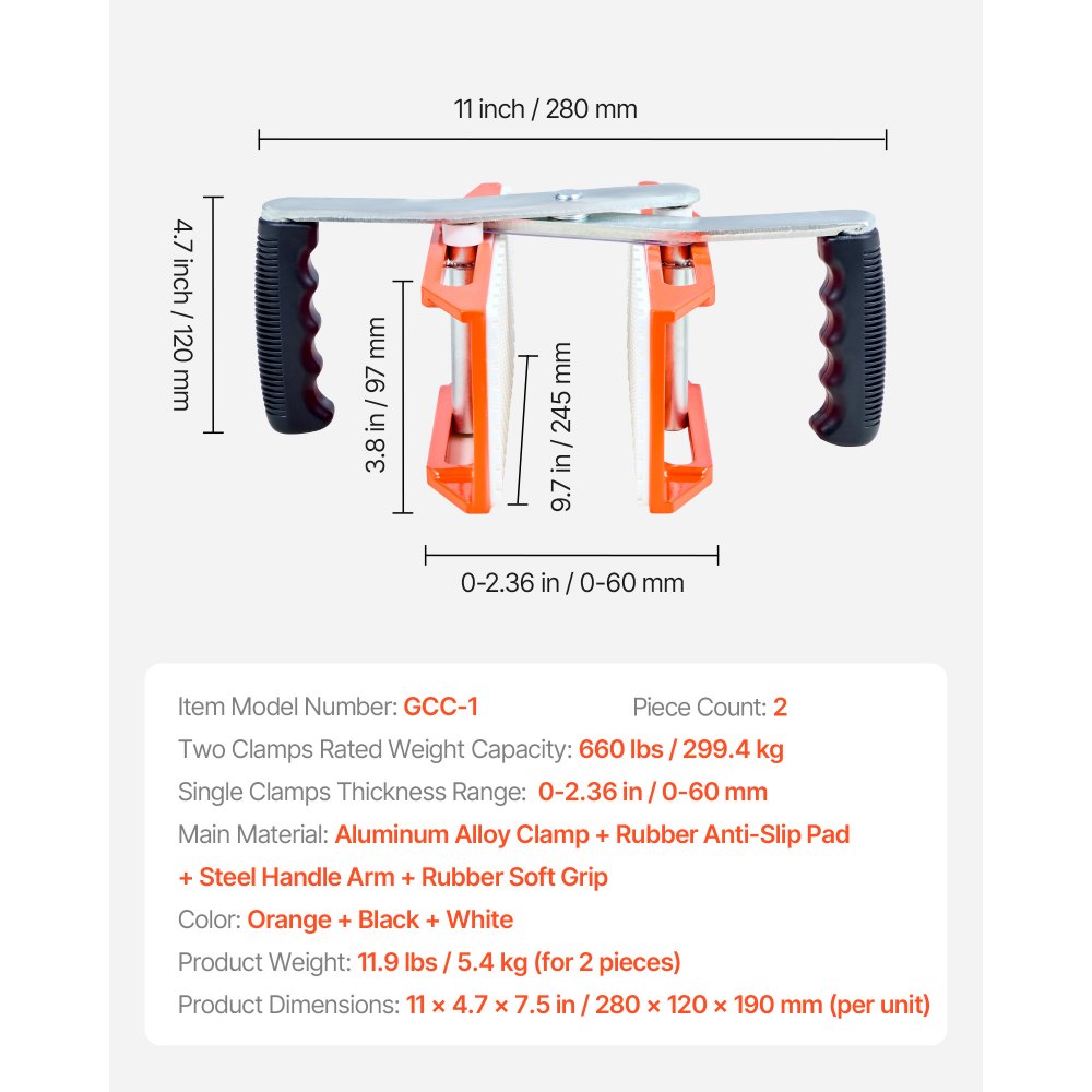 VEVOR Double Handed Stone Carrying Clamps 299 kg Granite Panel Carriers