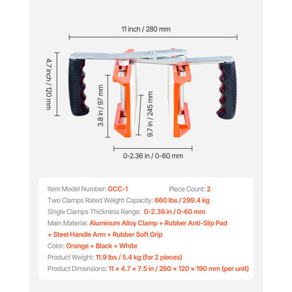 VEVOR Double Handed Stone Carrying Clamps 299 kg Granite Panel Carriers