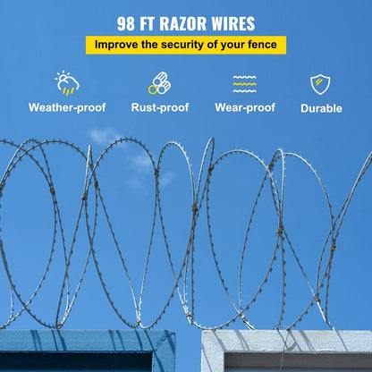 70m Razor Barbed Wire Fencing, Spiral Design, Galvanized Steel, 2 Coils