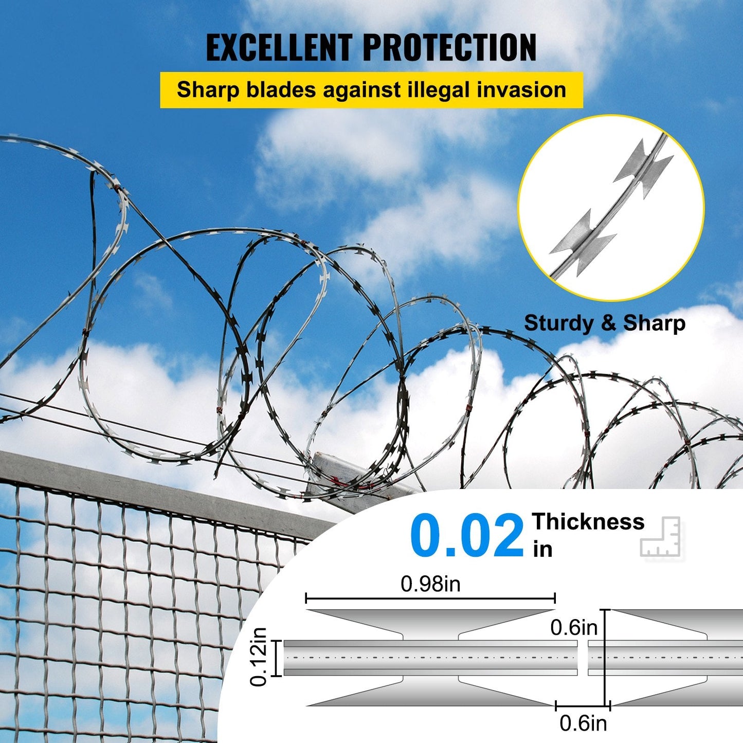 70m Razor Barbed Wire Fencing, Spiral Design, Galvanized Steel, 2 Coils