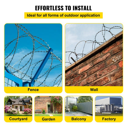 70m Razor Barbed Wire Fencing, Spiral Design, Galvanized Steel, 2 Coils