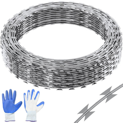VEVOR Razor Wire Razor Barbed Wire 147ft 3Rolls Razor Wire Fencing Double Spiral