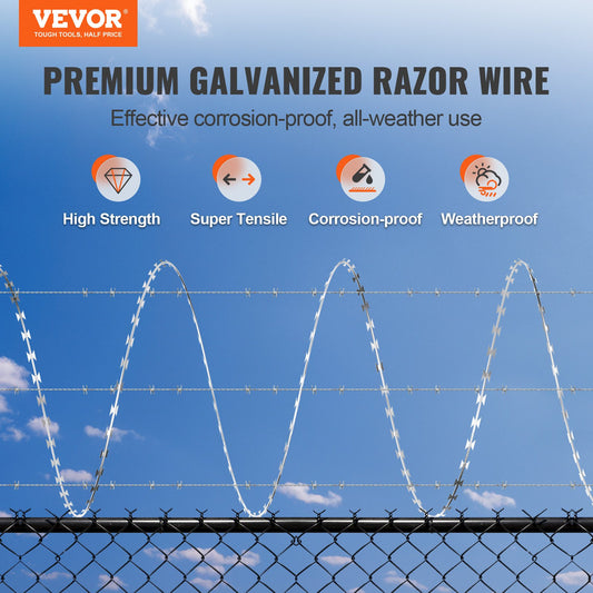 VEVOR Razor Wires, 98 ft Razor Barbed Wire, 2 Rolls Razor Wire Fencing Razor Fence,