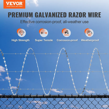 Galvanized Spiral Razor Wire Fence, 30m (98 ft) Barbed Wire for Enhanced Security