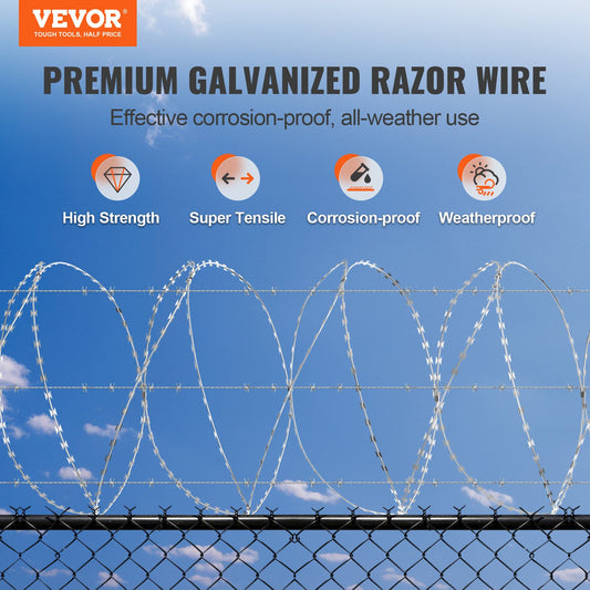 VEVOR Razor Wires, 98 ft Razor Barbed Wire, 2 Rolls Razor Wire Fencing Razor Fence,
