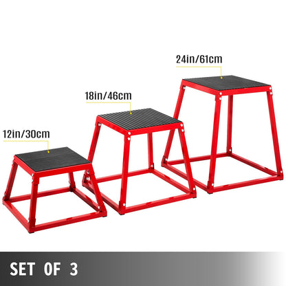 Adjustable Red Plyometric Box Set for Training - 0.3m, 0.45m, 0.6m Heights