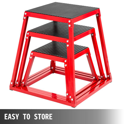 Adjustable Red Plyometric Box Set for Training - 0.3m, 0.45m, 0.6m Heights