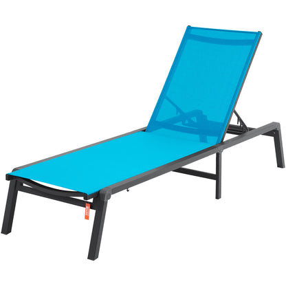 Chaise Lounge Chair Outdoor, Aluminum Patio Lounge Chair with Adjustable 5-Position, Folding Pool Lounge Chair Recliner and Full Flat Tanning Chair for Patio, Beach, Pool, Blue