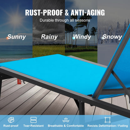 Adjustable Outdoor Patio Chaise Lounge Set of 2, Foldable and Portable, 181kg Capacity