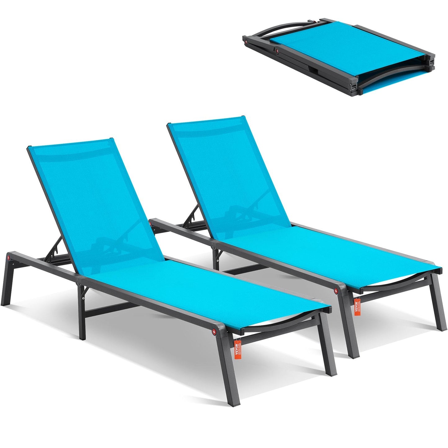 Adjustable Outdoor Patio Chaise Lounge Set of 2, Foldable and Portable, 181kg Capacity