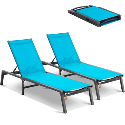 Adjustable Outdoor Patio Chaise Lounge Set of 2, Foldable and Portable, 181kg Capacity