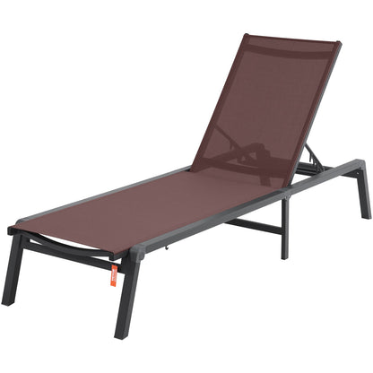 Chaise Lounge Chairs Outdoor, Aluminum Patio Lounge Chairs with Adjustable 5-Position, Folding Pool Lounge Chairs Recliner and Full Flat Tanning Chairs for Patio, Beach, Pool, Brown, 2 pcs