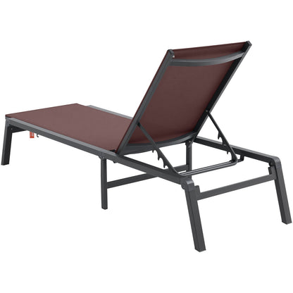 Chaise Lounge Chairs Outdoor, Aluminum Patio Lounge Chairs with Adjustable 5-Position, Folding Pool Lounge Chairs Recliner and Full Flat Tanning Chairs for Patio, Beach, Pool, Brown, 2 pcs