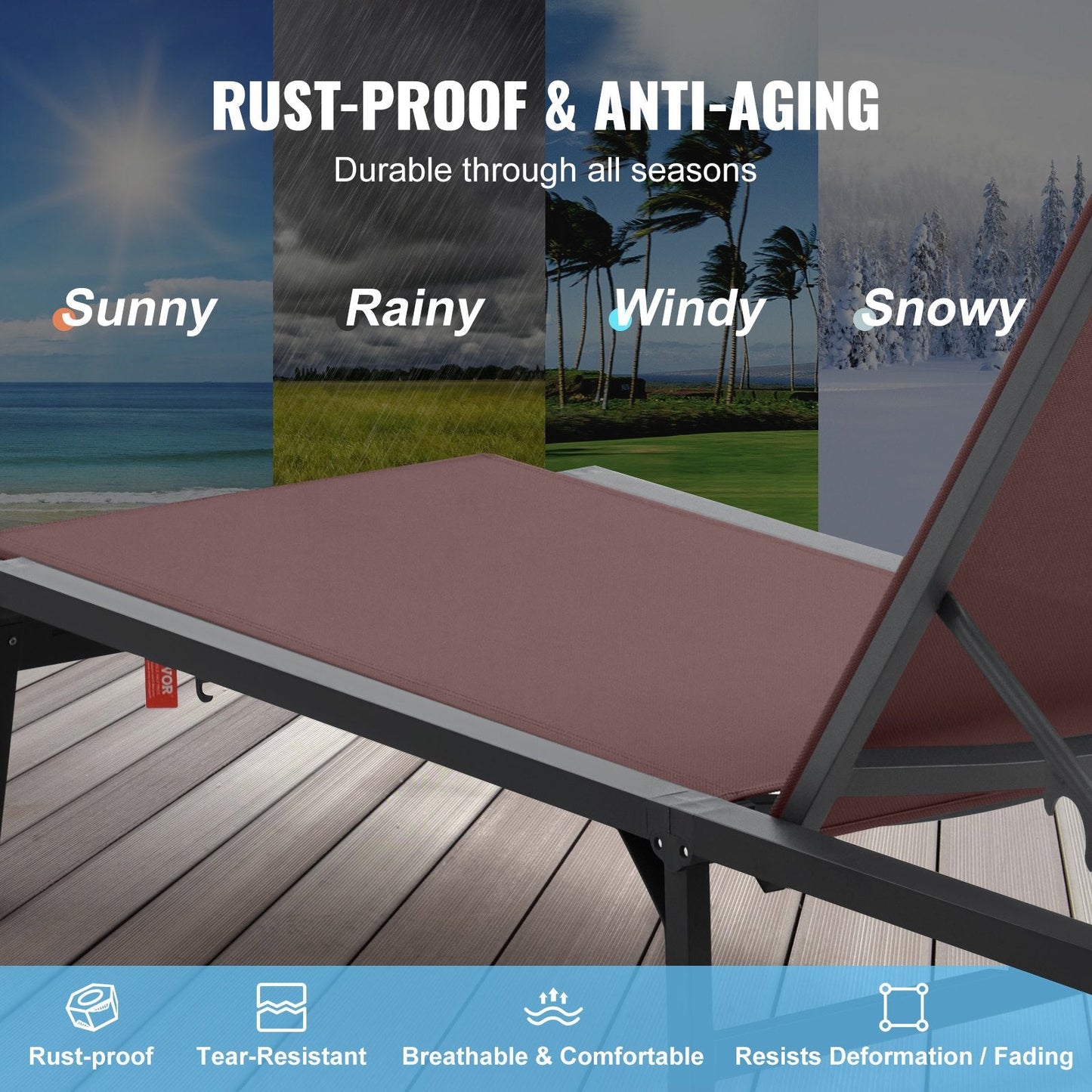 Adjustable 5-Position Outdoor Chaise Lounge, Foldable & Portable, 181 kg Capacity