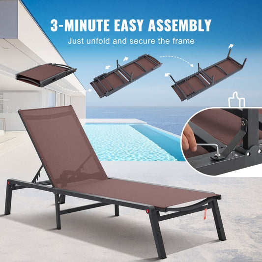 Adjustable 5-Position Outdoor Chaise Lounge, Foldable & Portable, 181 kg Capacity