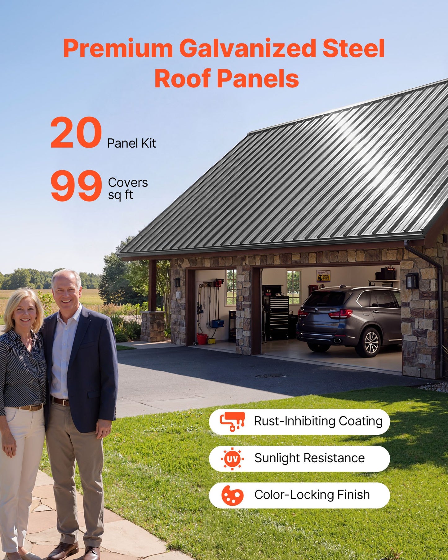 Metal Roof Panels, 20Pcs 9.2 sq.m Galvanized Steel Roofing Panels, High Impact Corrugated Tin Gazebo Top with Screws, Gloves, Heavy Duty for Gazebos, Chicken Coop Sheds Stables Patio, Gray