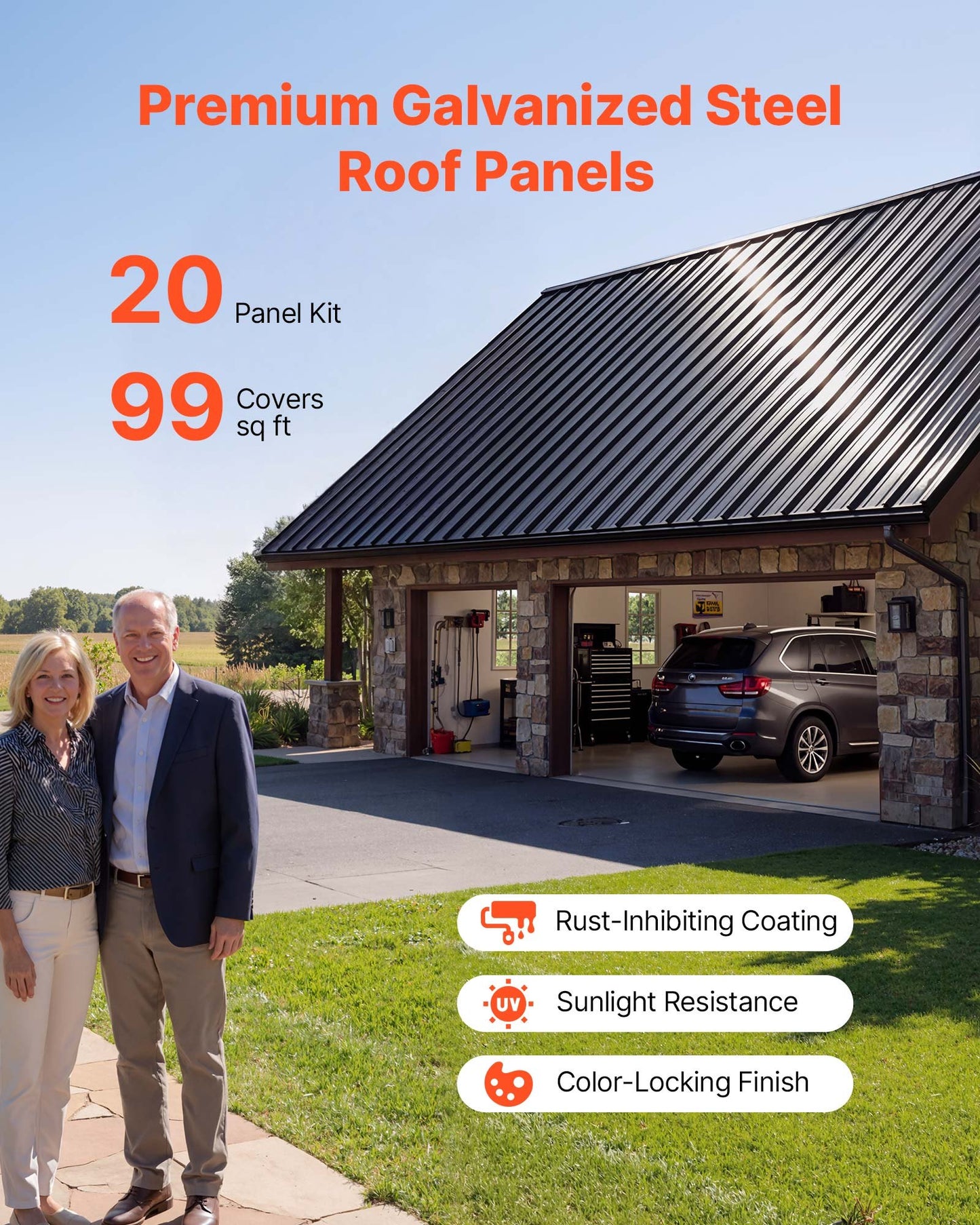 Metal Roof Panels, 20Pcs 9.2 sq.m Galvanized Steel Roofing Panels, High Impact Corrugated Tin Gazebo Top with Screws, Gloves, Heavy Duty for Gazebos, Chicken Coop Sheds Stables Patio, Black