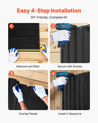 Metal Roof Panels, 20Pcs 9.2 sq.m Galvanized Steel Roofing Panels, High Impact Corrugated Tin Gazebo Top with Screws, Gloves, Heavy Duty for Gazebos, Chicken Coop Sheds Stables Patio, Black