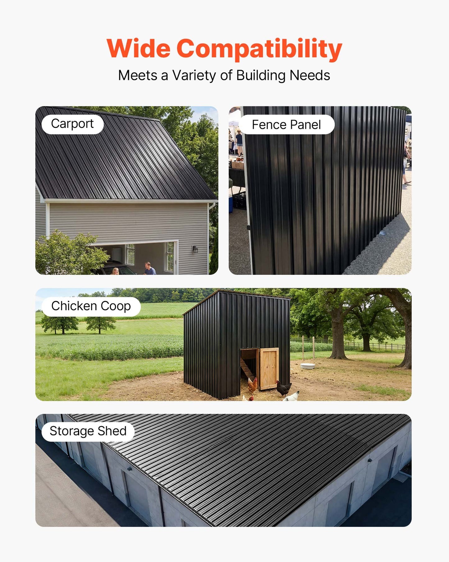 Metal Roof Panels, 20Pcs 9.2 sq.m Galvanized Steel Roofing Panels, High Impact Corrugated Tin Gazebo Top with Screws, Gloves, Heavy Duty for Gazebos, Chicken Coop Sheds Stables Patio, Black