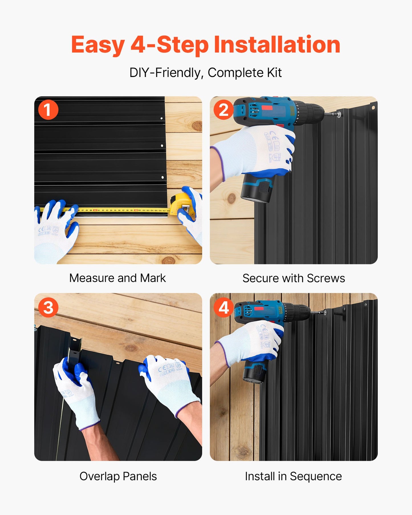 Metal Roof Panels, 25Pcs 16.35 sq.m Galvanized Steel Roofing Panels, High Impact Corrugated Tin Gazebo Top with Screws, Gloves, Heavy Duty for Gazebos, Chicken Coop Sheds Stables Patio, Black