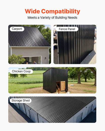 Metal Roof Panels, 25Pcs 16.35 sq.m Galvanized Steel Roofing Panels, High Impact Corrugated Tin Gazebo Top with Screws, Gloves, Heavy Duty for Gazebos, Chicken Coop Sheds Stables Patio, Black