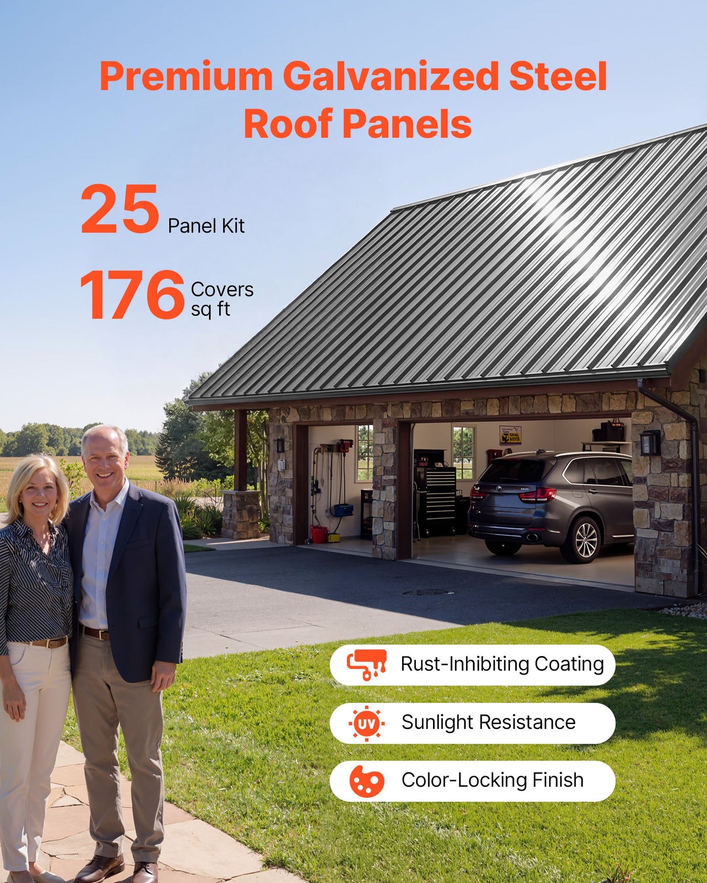 Metal Roof Panels, 25Pcs 16.35 sq.m Galvanized Steel Roofing Panels, High Impact Corrugated Tin Gazebo Top with Screws, Gloves, Heavy Duty for Gazebos, Chicken Coop Sheds Stables Patio, Gray