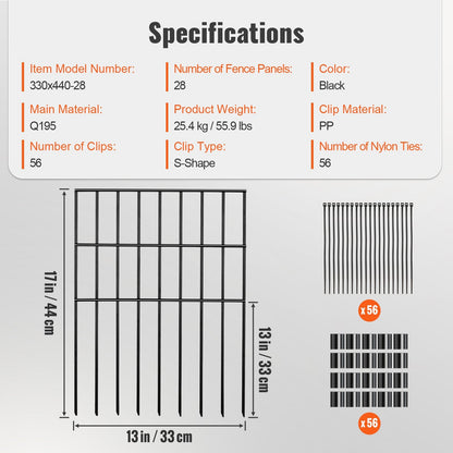 Decorative No-Dig Garden Fence, 0.44m x 0.33m, 28-Pack, Durable Metal Panels