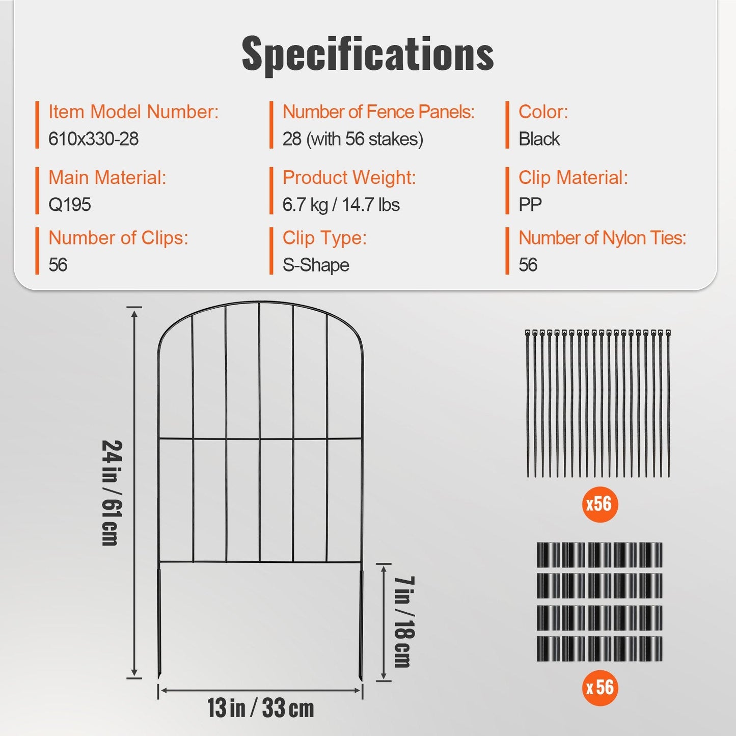 Garden Animal Barrier Fence, Metal Dog Fence for Yard, 28 Panels, 61 x 33 cm