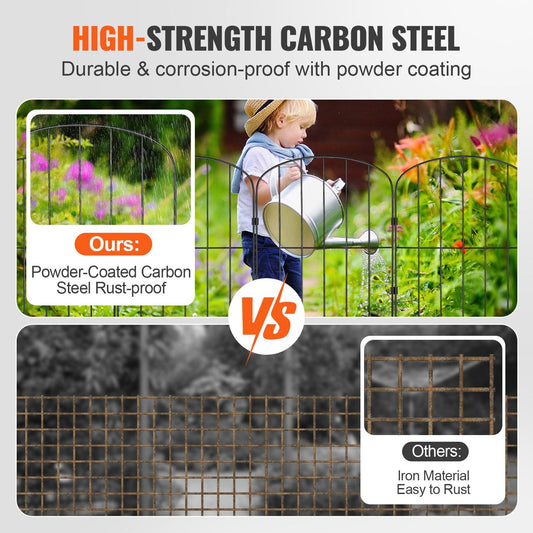 Decorative 0.61 x 0.33m Metal Garden Fence, No Dig Animal Barrier, 10 Pack