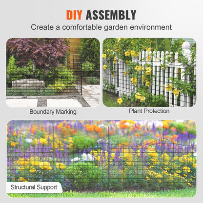 Decorative Garden Fence Set, 0.75x0.93m Metal Barrier for Yard, Black, 5 Pack