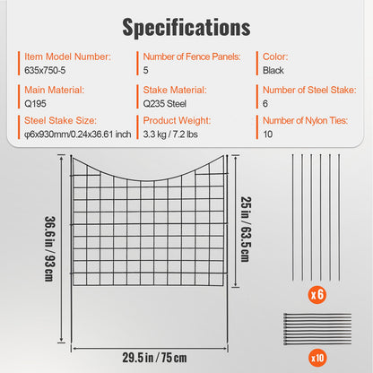 VEVOR Garden Fence, 75×93 cm Animal Barrier Fence, Underground Decorative Garden