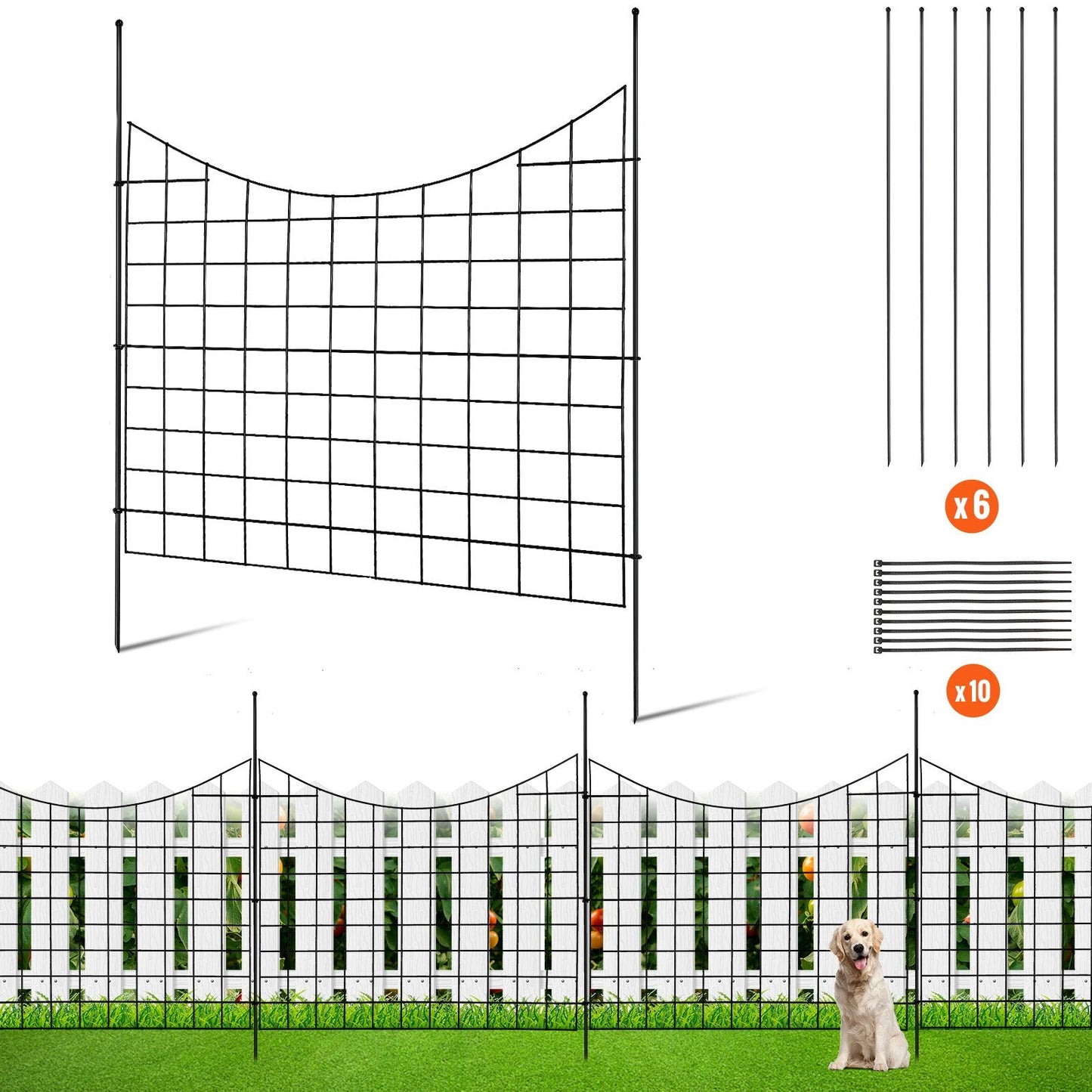 Decorative Garden Fence Set, 0.75x0.93m Metal Barrier for Yard, Black, 5 Pack