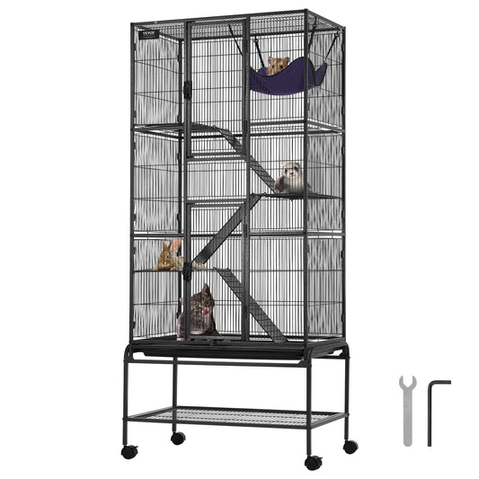 VEVOR 69" Metal Small Animal Cage 4-Tier Rolling Ferret Cage with Tray 3 Ramps