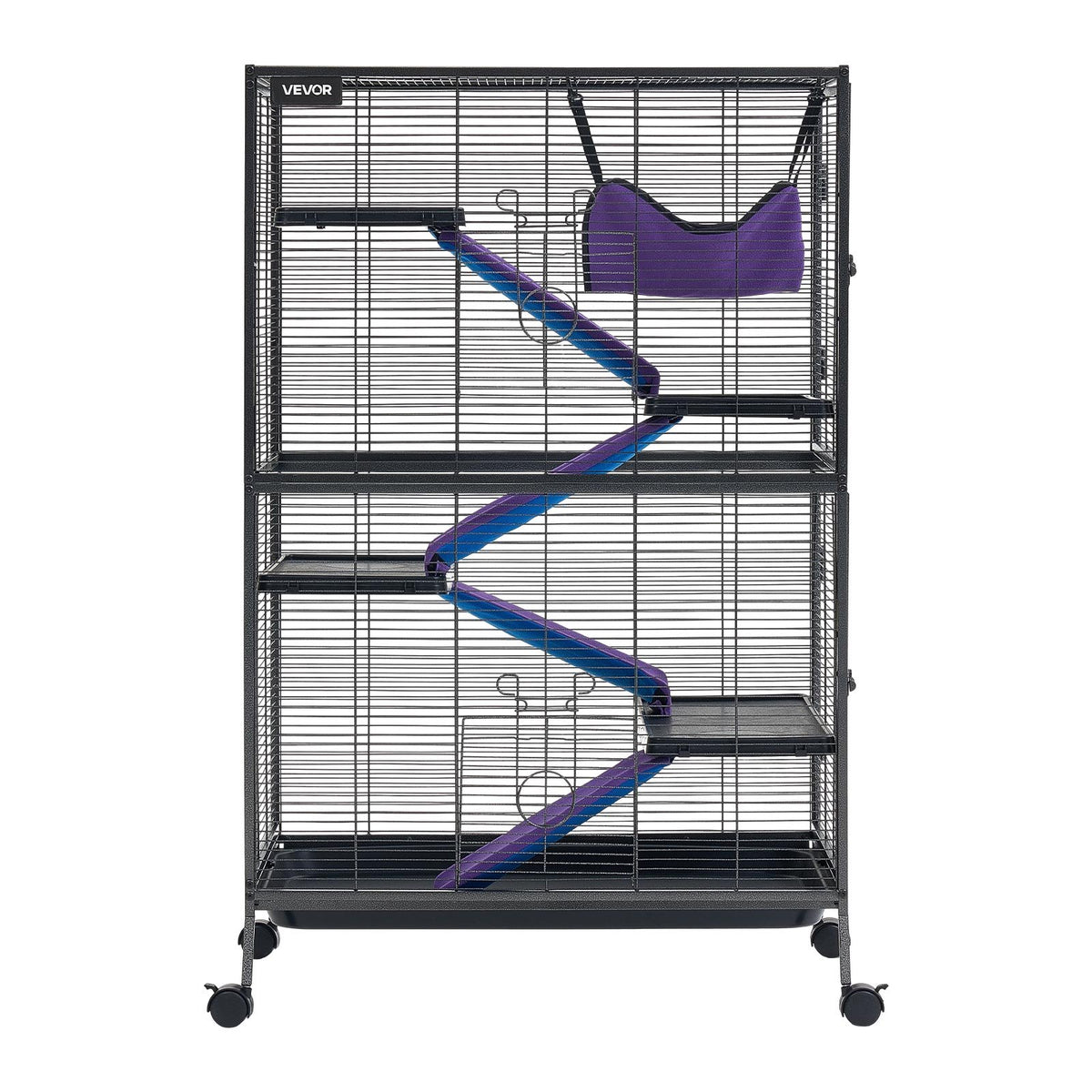 Metal Small Animal Cage 127 cm 5-Tier Rolling Ferret Cage On Wheels, 13.97 mm Wire Spacing Large Cages with Hammock, Ramps, Tray & Doors for Ferret, Chinchilla, Sugar Glider, Guinea Pig, Rabbit