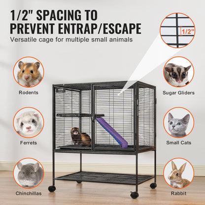 2-Tier Rolling Metal Cage for Small Animals with Tray and Ramp, 0.92 m Tall