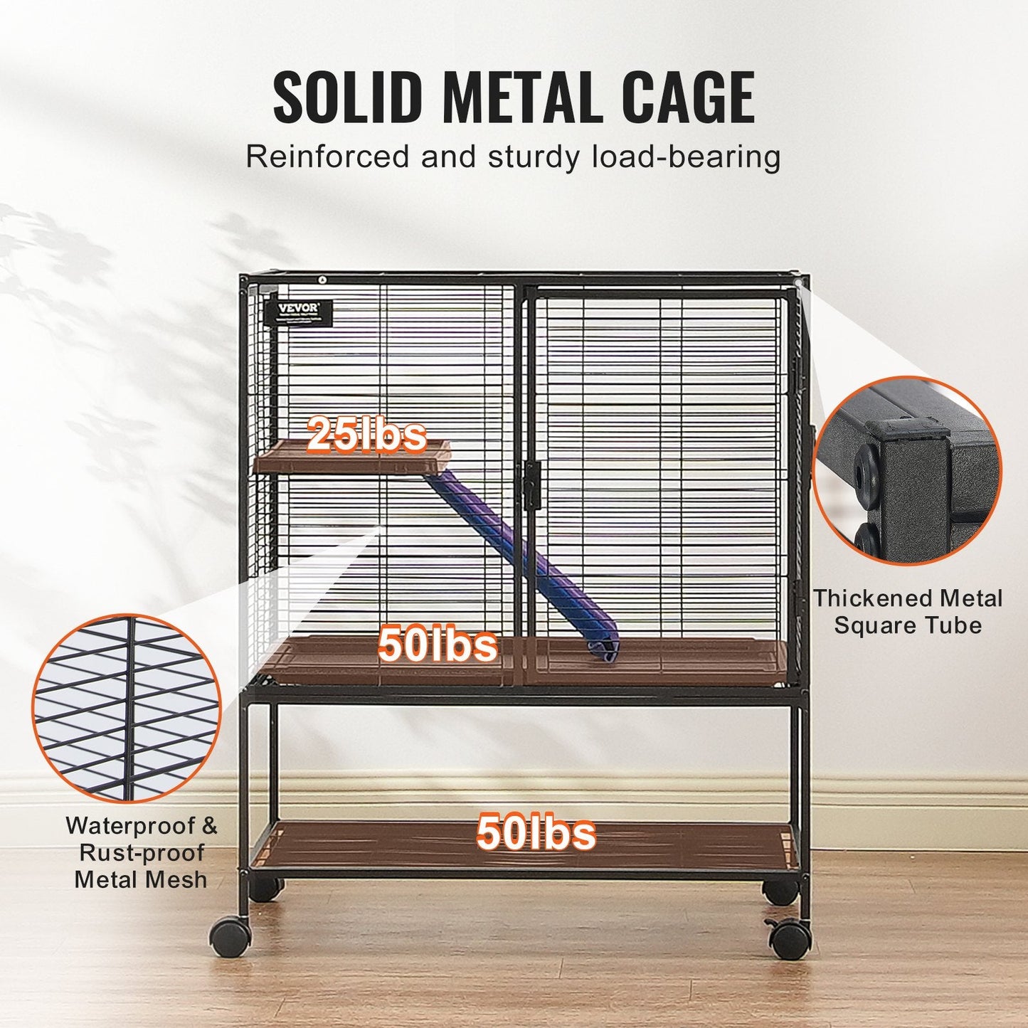 2-Tier Rolling Metal Cage for Small Animals with Tray and Ramp, 0.92 m Tall