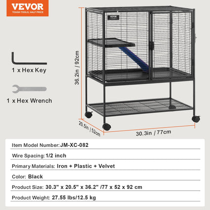 2-Tier Rolling Metal Cage for Small Animals with Tray and Ramp, 0.92 m Tall