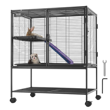 2-Tier Rolling Metal Cage for Small Animals with Tray and Ramp, 0.92 m Tall