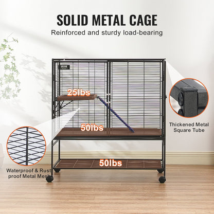 2-Tier Rolling Metal Cage for Small Animals with Tray and Ramp, 1 Meter Tall