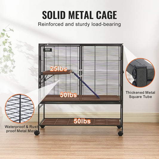 2-Tier Rolling Metal Cage for Small Animals with Tray and Ramp, 1 Meter Tall